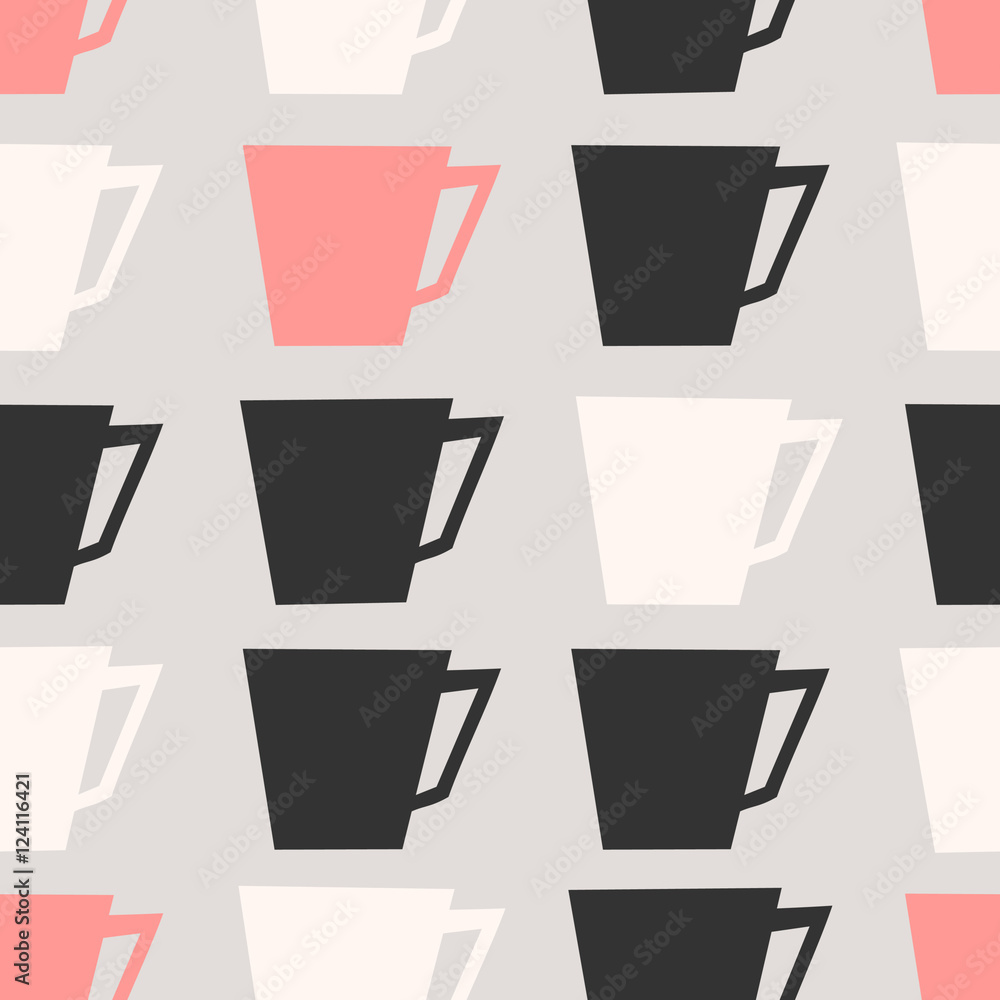 Obraz Tryptyk Seamless Coffee Cups Pattern