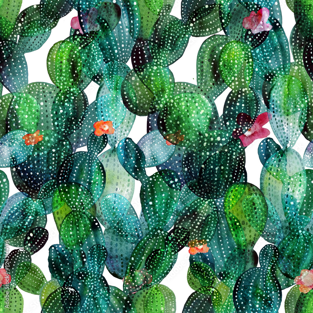 Fototapeta Cactus pattern in watercolor