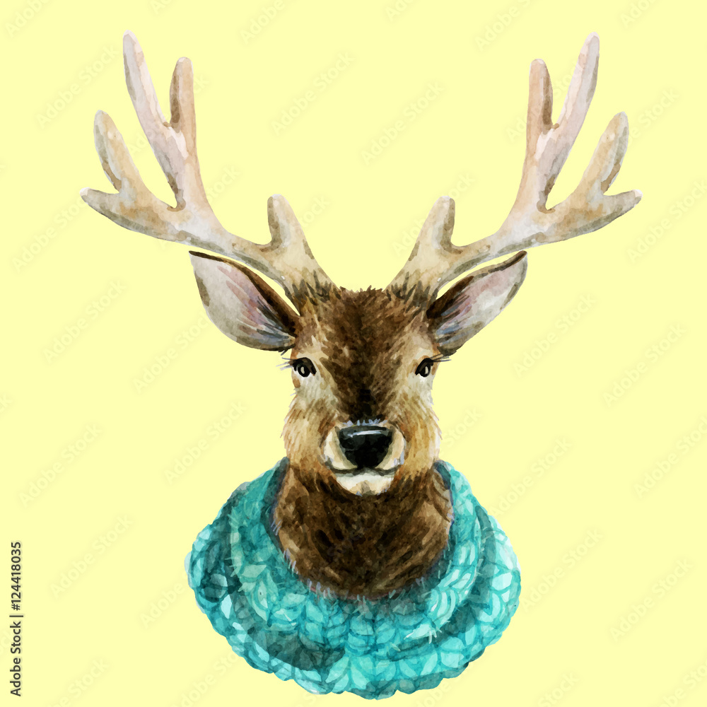 Obraz Tryptyk Watercolor handsome deer