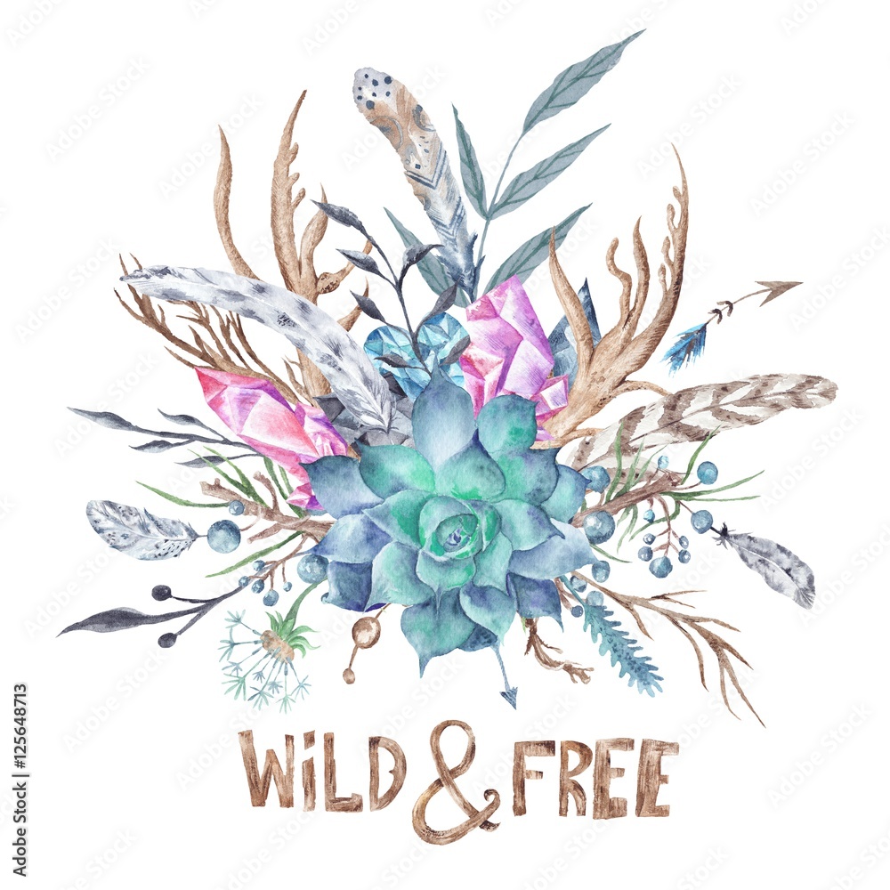 Obraz Tryptyk Wild and Free Boho Watercolor
