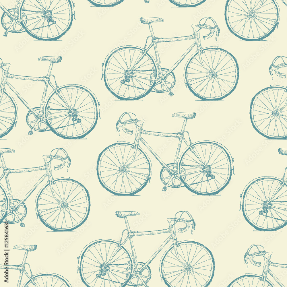 Tapeta Hand-drawn Bicycles Seamless