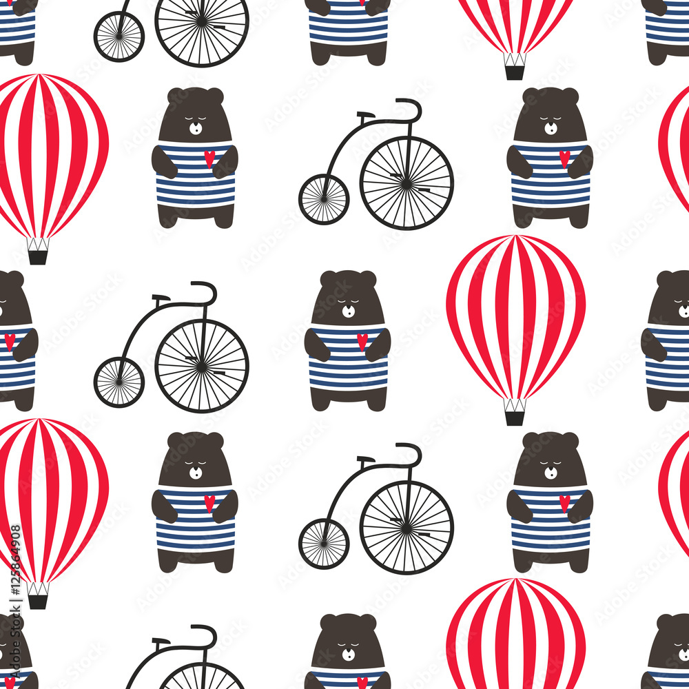 Tapeta Bear with bicycle and hot air
