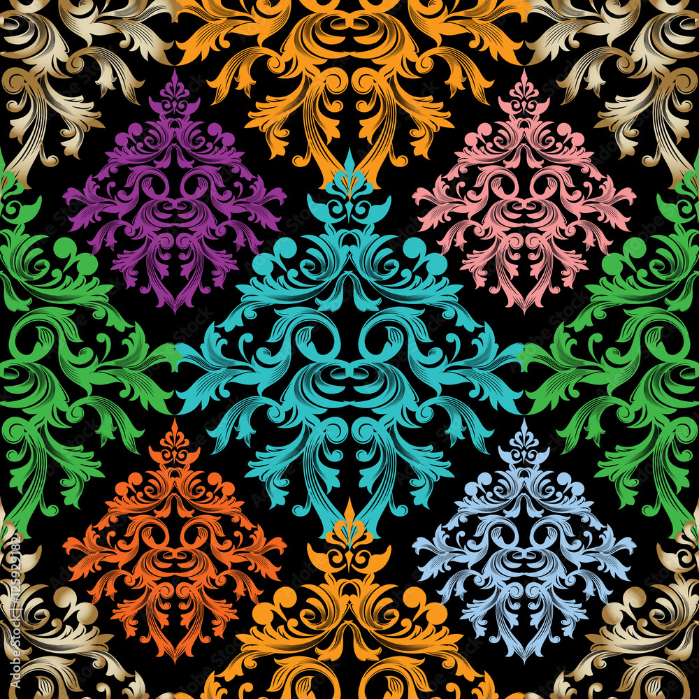 Tapeta Damask pattern.Colorful floral
