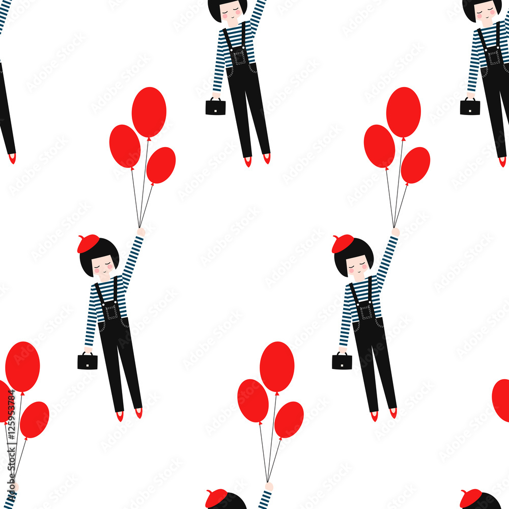 Tapeta Cute girl with red balloons