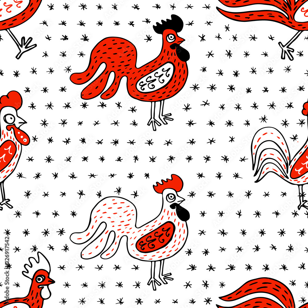 Tapeta Funny roosters, seamless