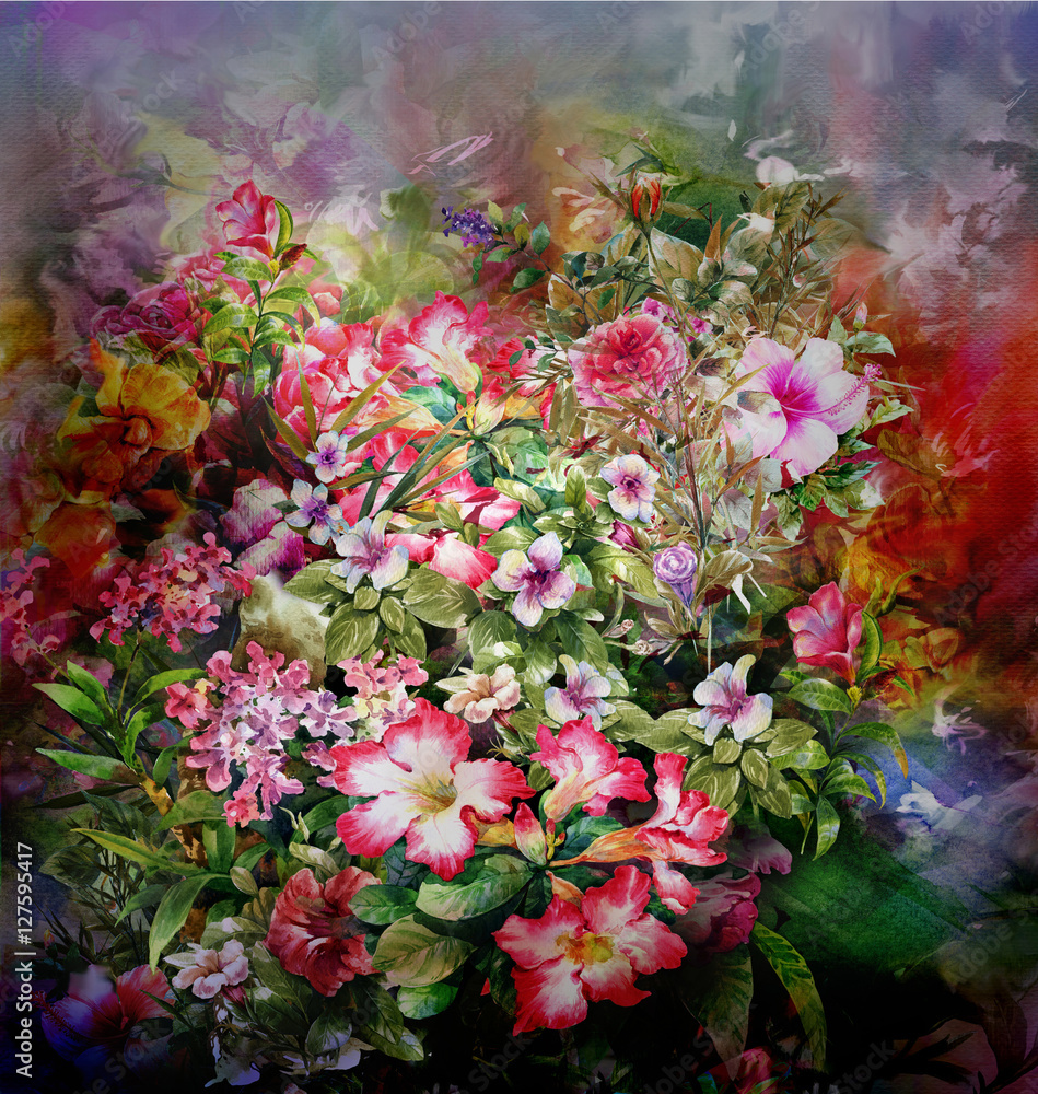Obraz Tryptyk Abstract colorful flowers