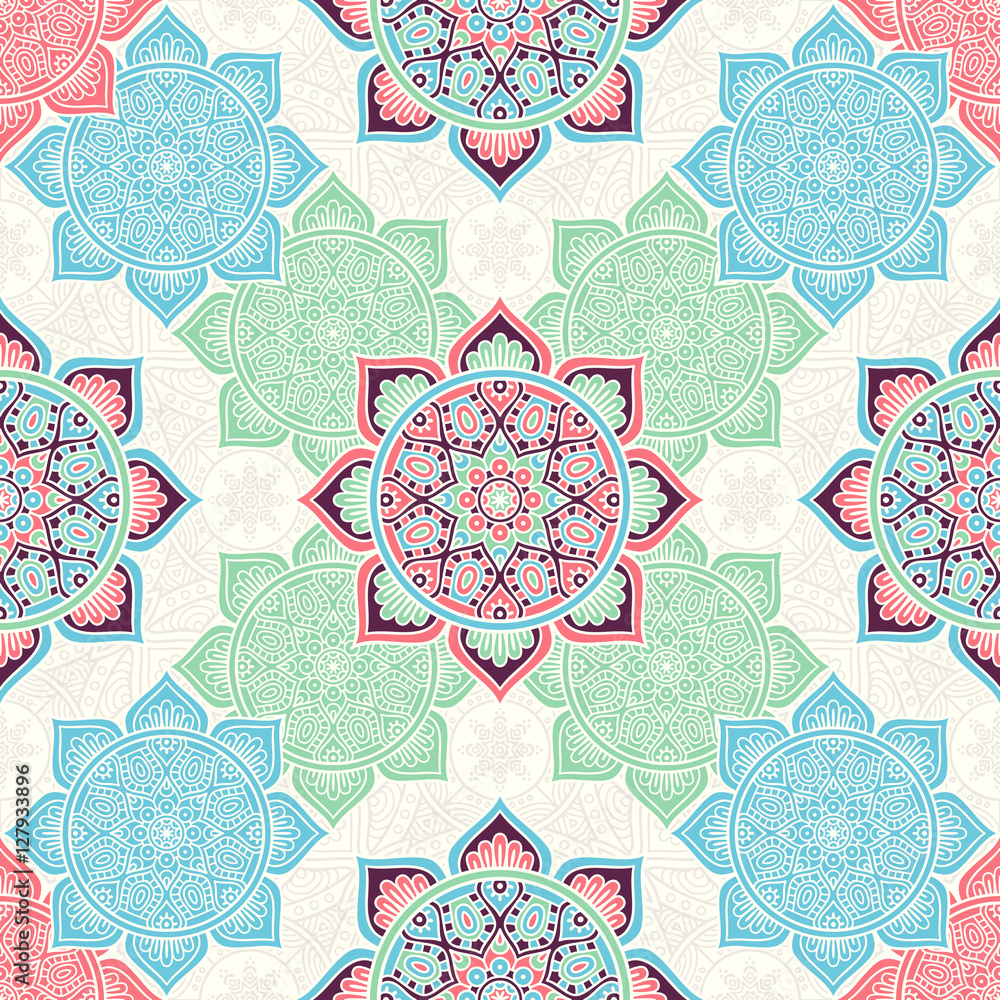 Obraz Tryptyk Ethnic floral seamless pattern