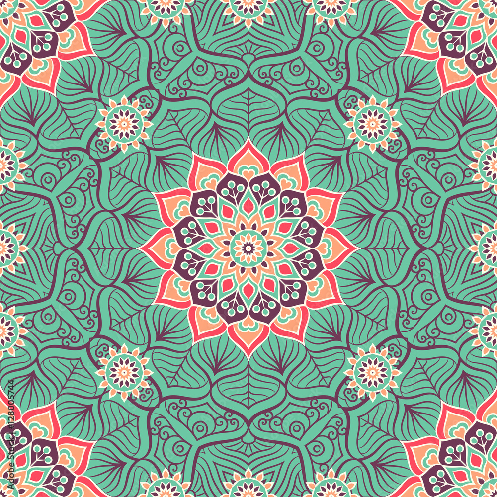Obraz Kwadryptyk Ethnic floral seamless pattern