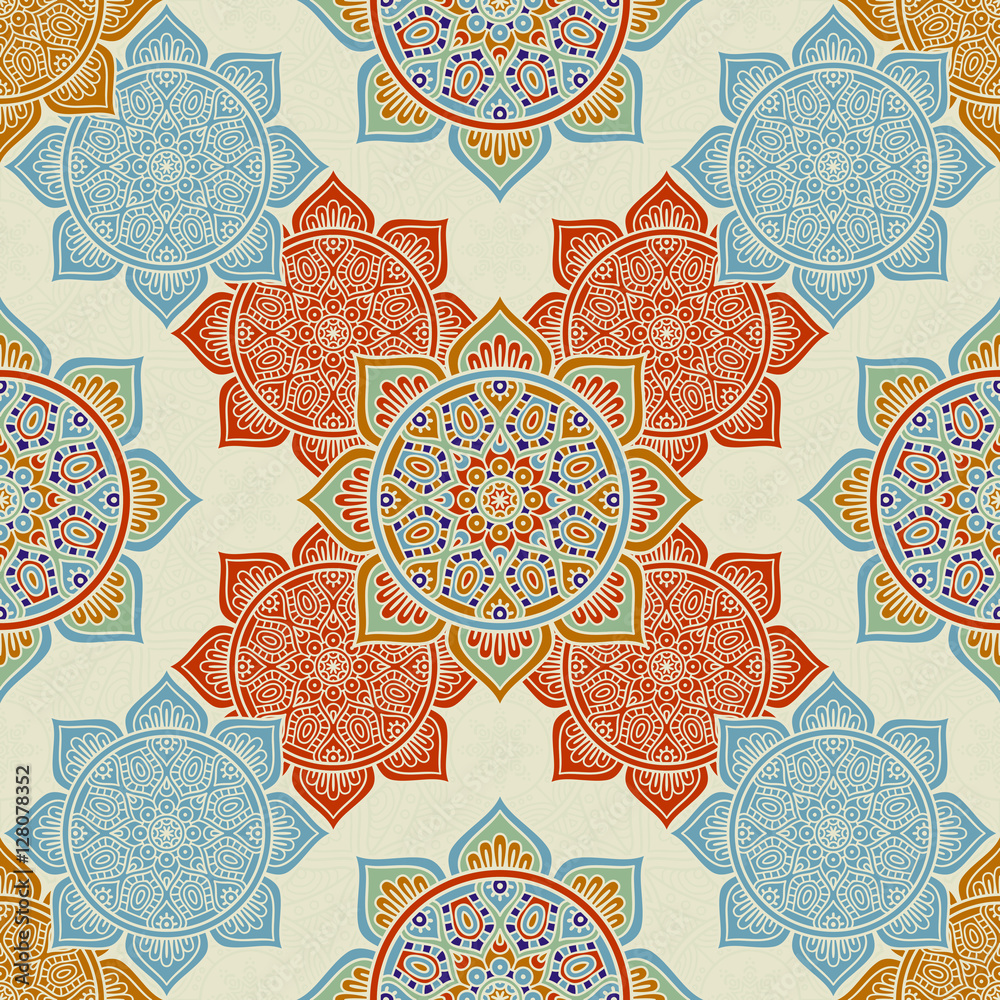 Obraz Tryptyk Ethnic floral seamless pattern