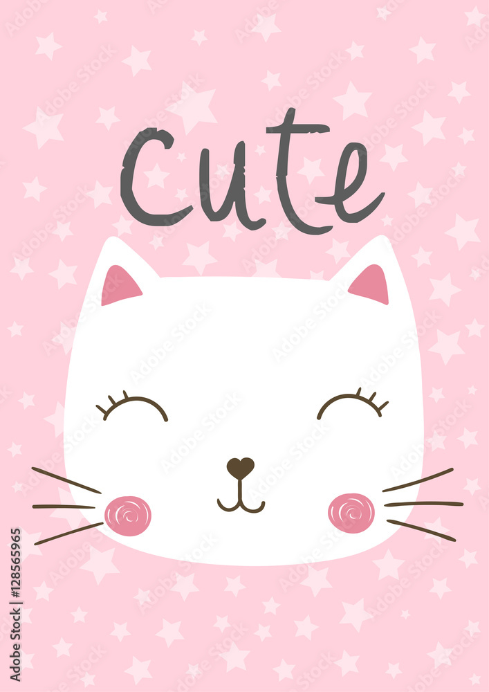 Obraz Tryptyk cute cartoon cat, kitten,