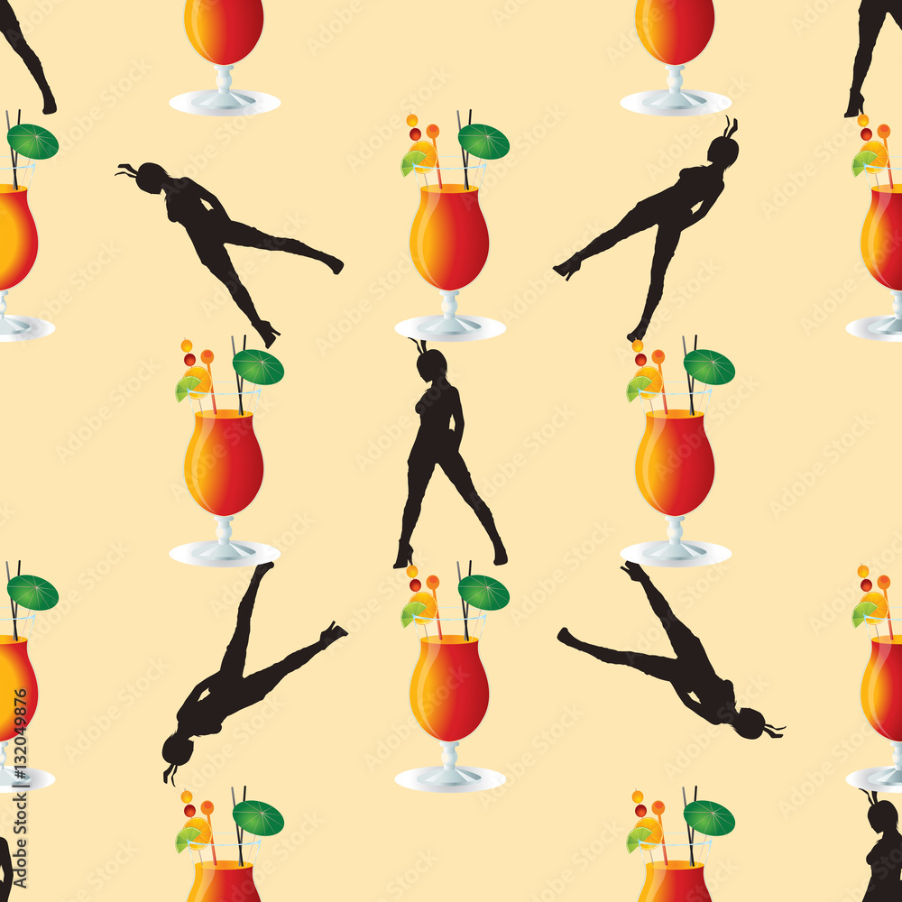 Obraz Tryptyk Seamless pattern with coctail
