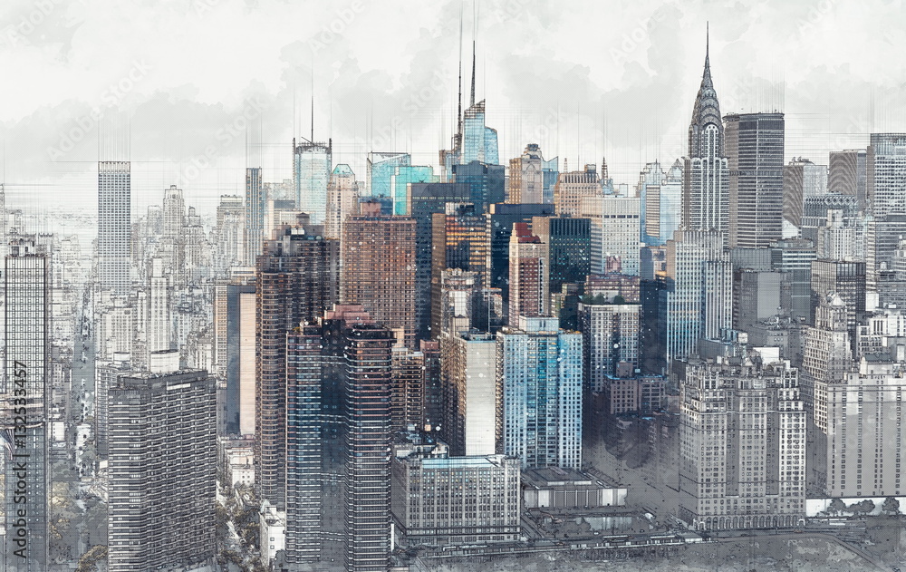 Obraz Tryptyk Sketch of the Manhattan