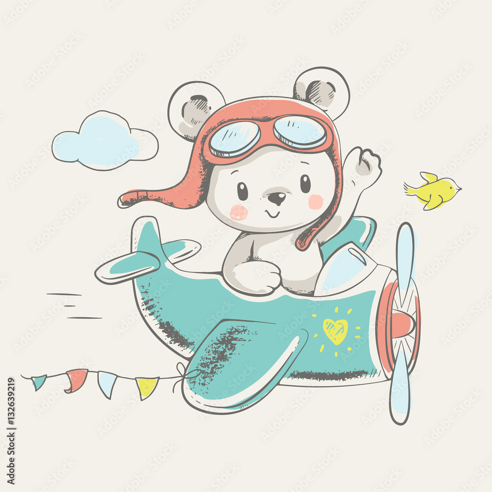 Obraz Dyptyk Cute little bear flying on a