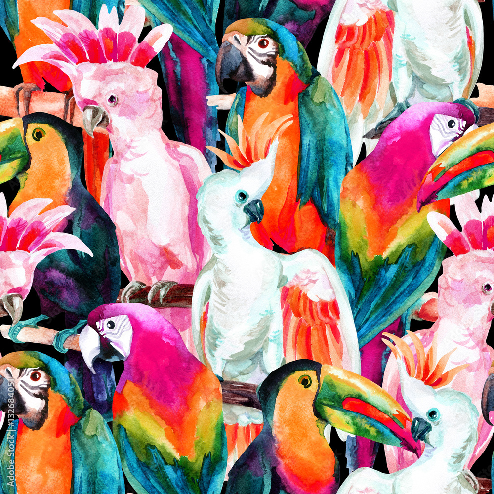 Tapeta watercolor parrots seamless