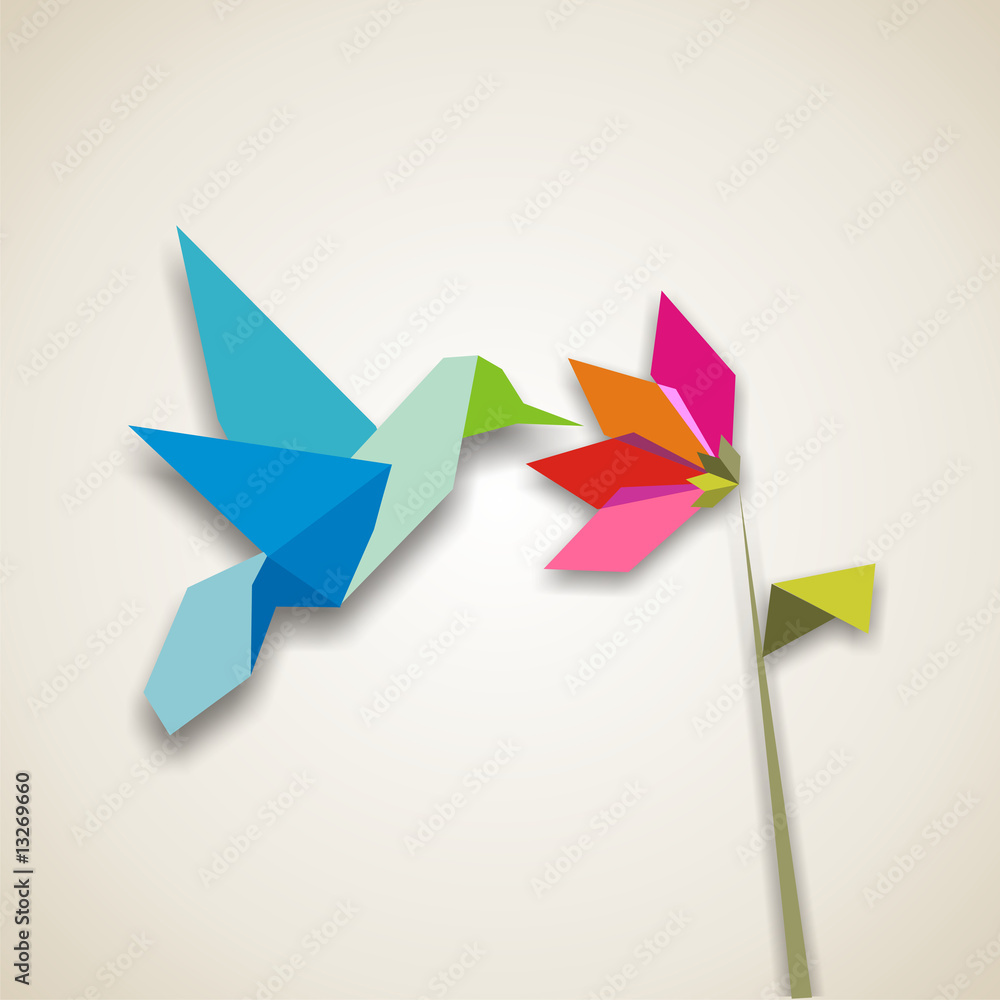 Obraz Tryptyk Origami hummingbird