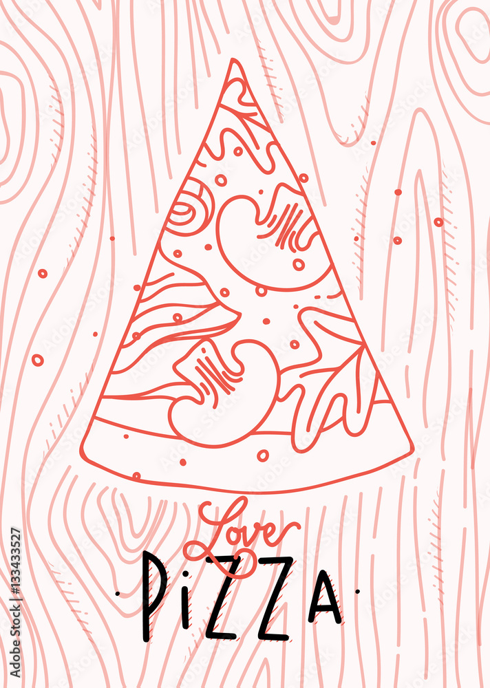 Obraz Pentaptyk Poster love pizza slice