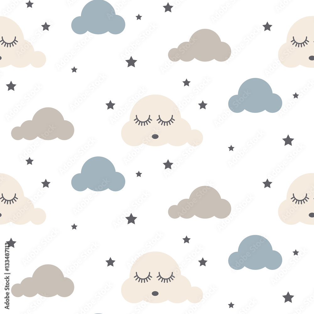 Tapeta Sleepy clouds seamless kid