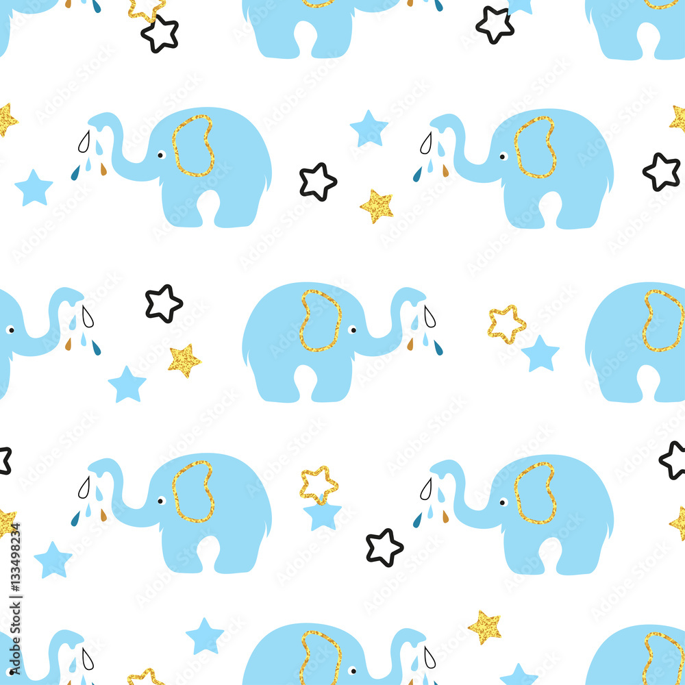 Tapeta Cute blue elephants seamless