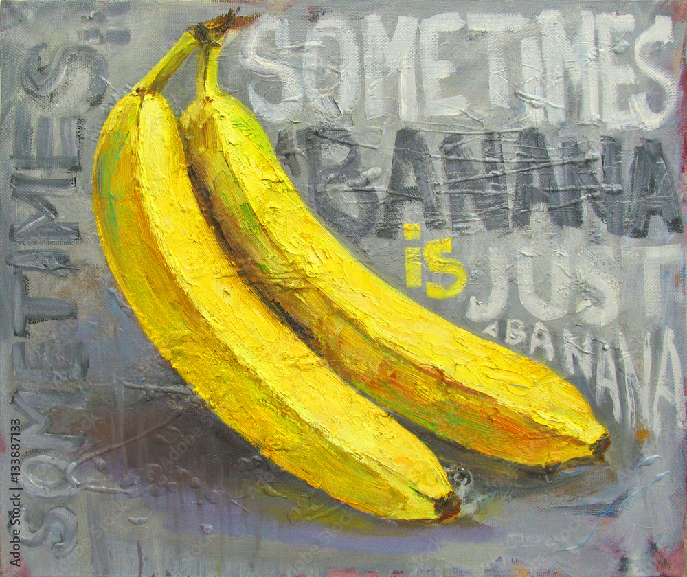 Obraz Tryptyk Two bananas on gray background