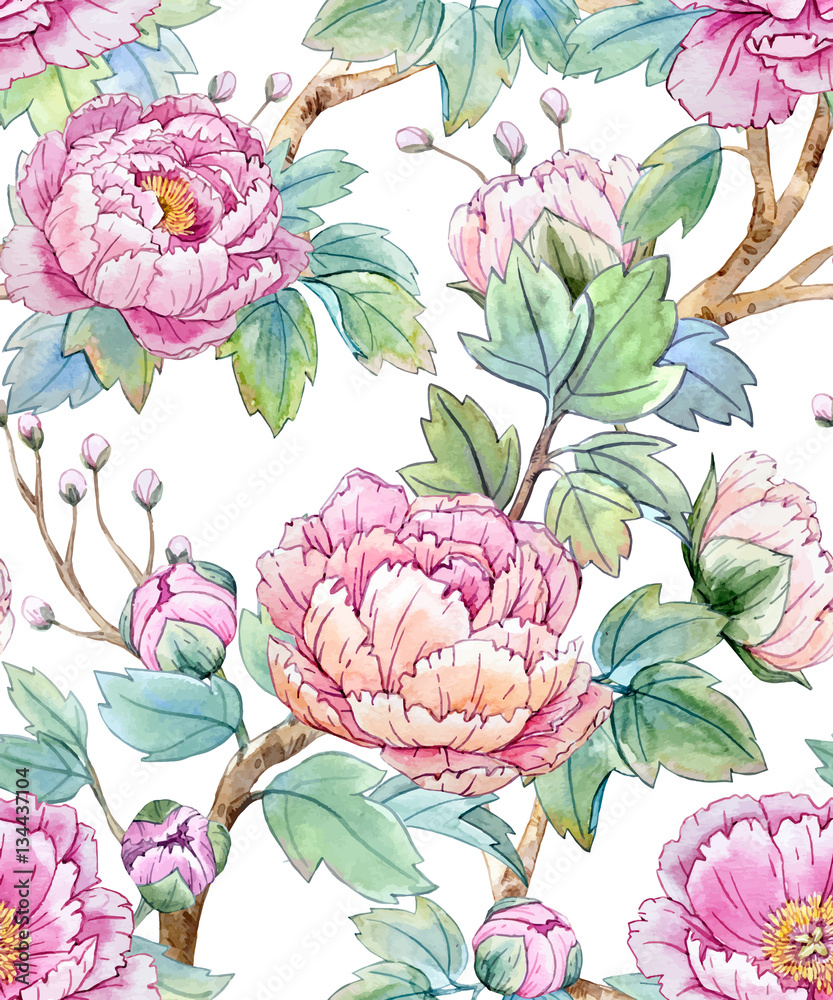 Tapeta Watercolor floral chinese