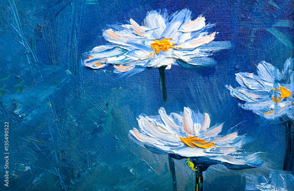 Obraz Tryptyk Oil painting Daisy flowers