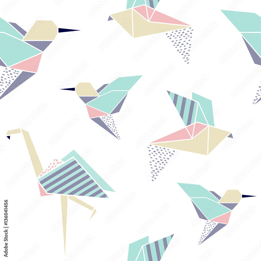 Tapeta Origami birds seamless