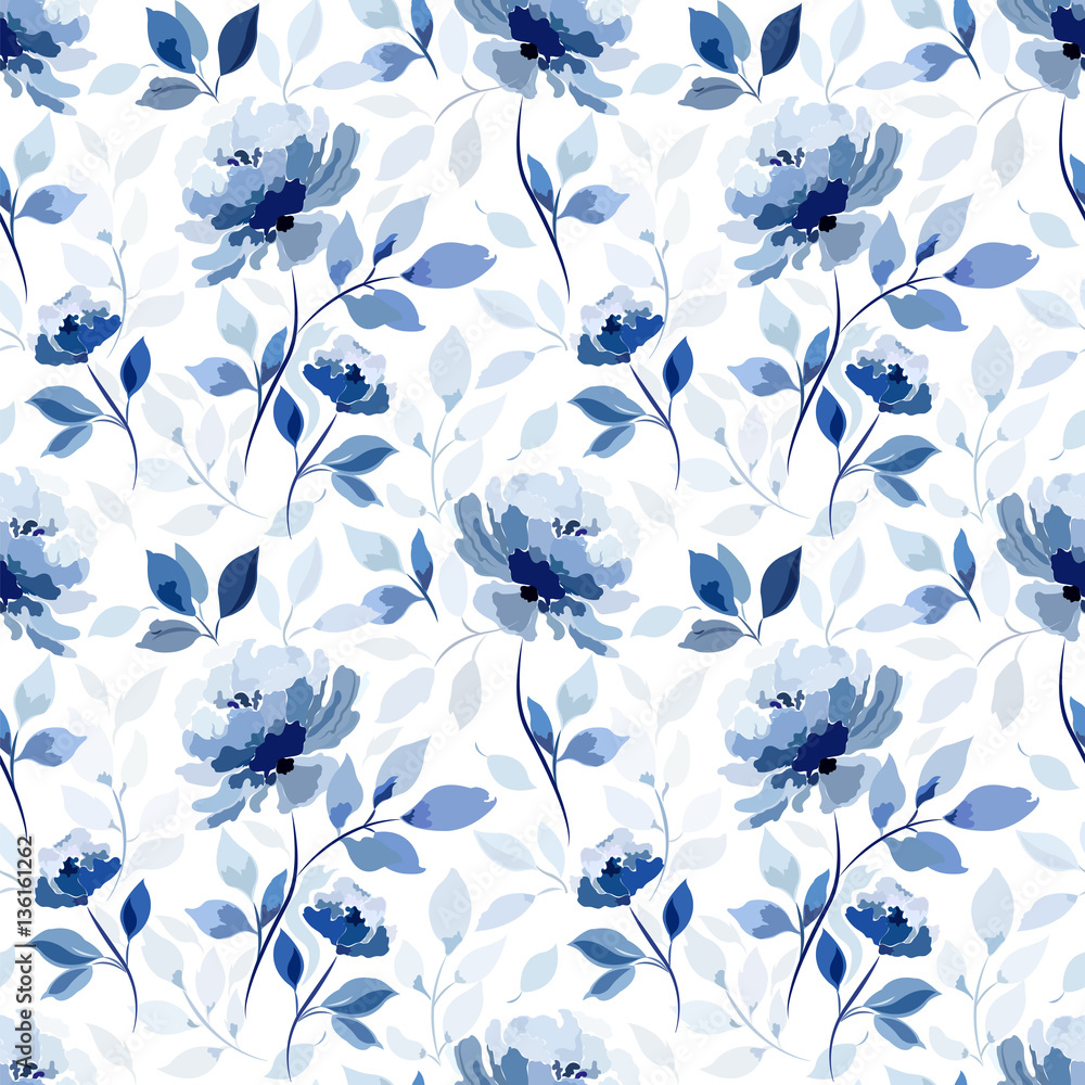 Obraz Pentaptyk pattern with blue flower rose