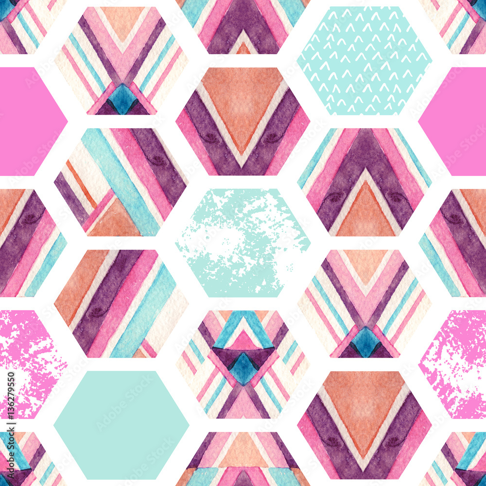 Tapeta Watercolor hexagon seamless