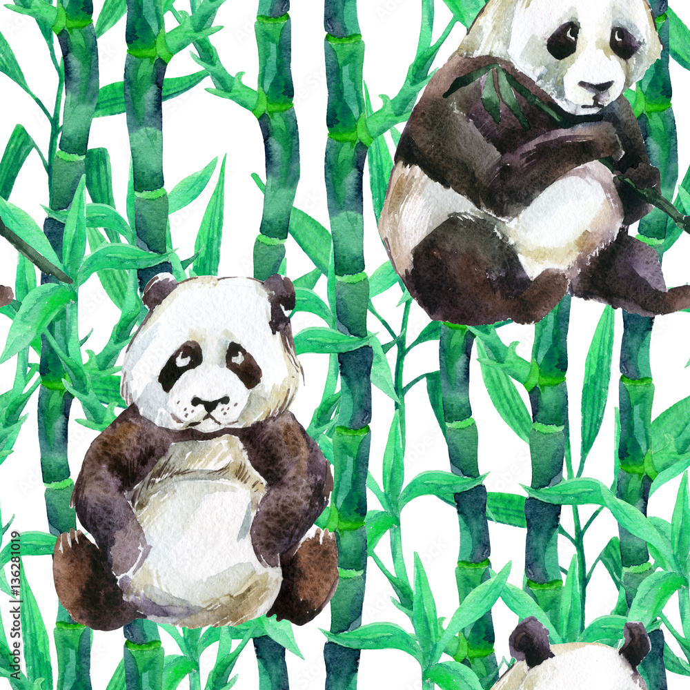 Tapeta Panda with bamboo watercolor