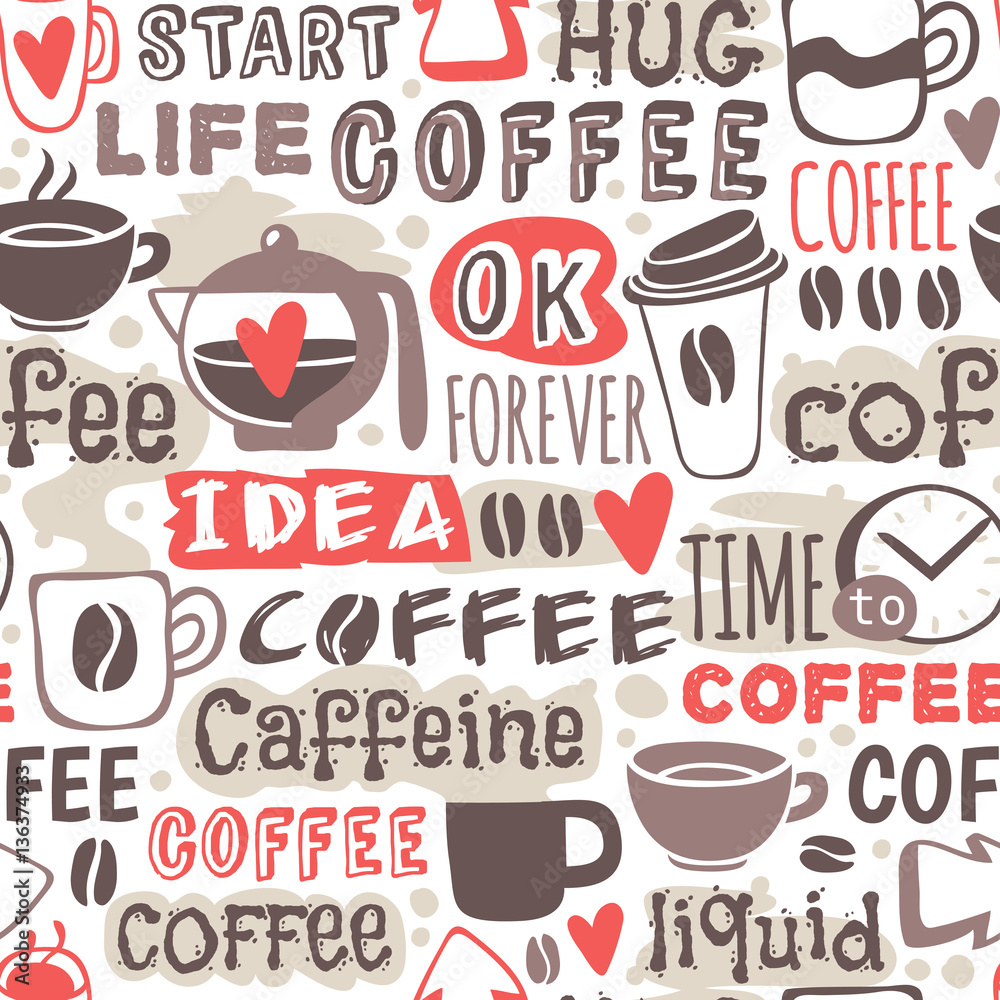 Tapeta Seamless doodle coffee pattern