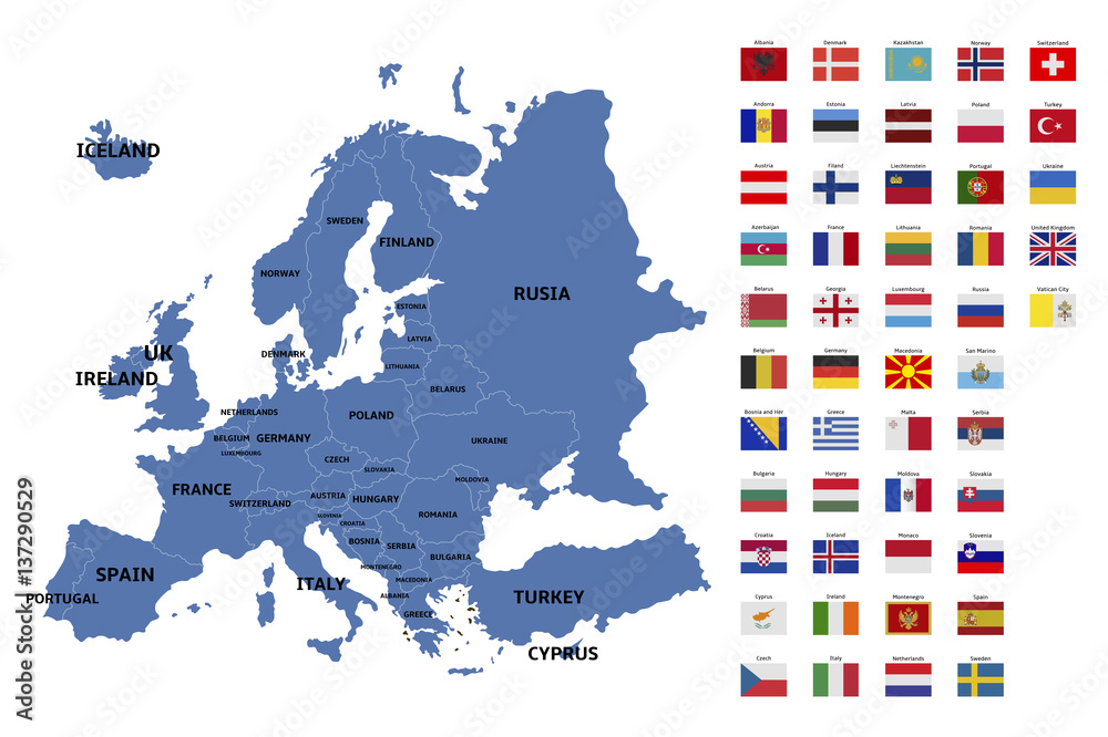 Obraz Tryptyk europe map and flags