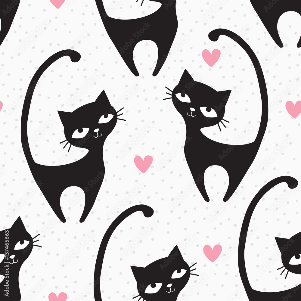 Fototapeta seamless black cat pattern
