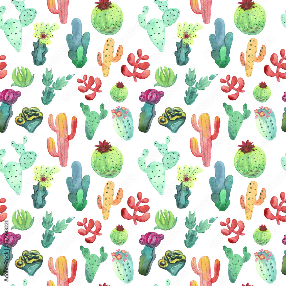 Tapeta Watercolor cactus seamless