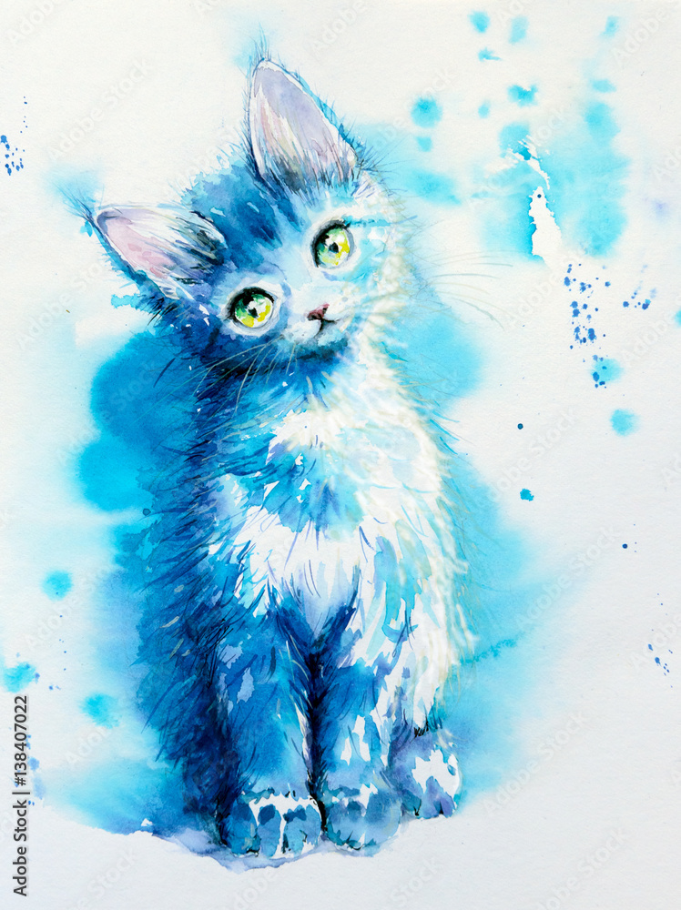 Obraz Tryptyk Sitting cute little blue