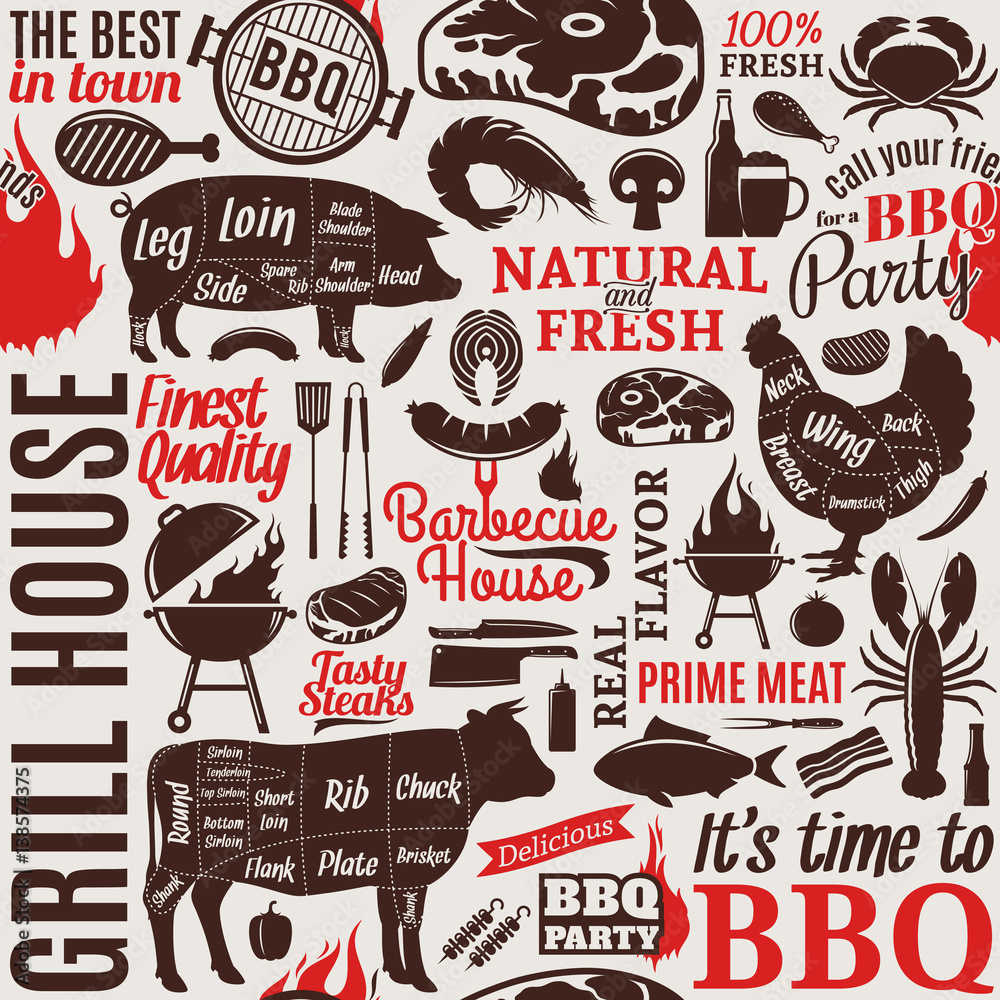 Fototapeta Typographic vector barbecue