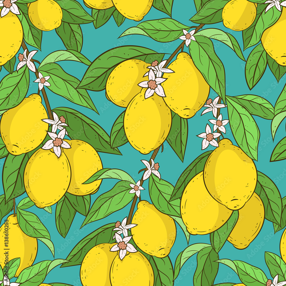 Tapeta Seamless pattern with lemons.