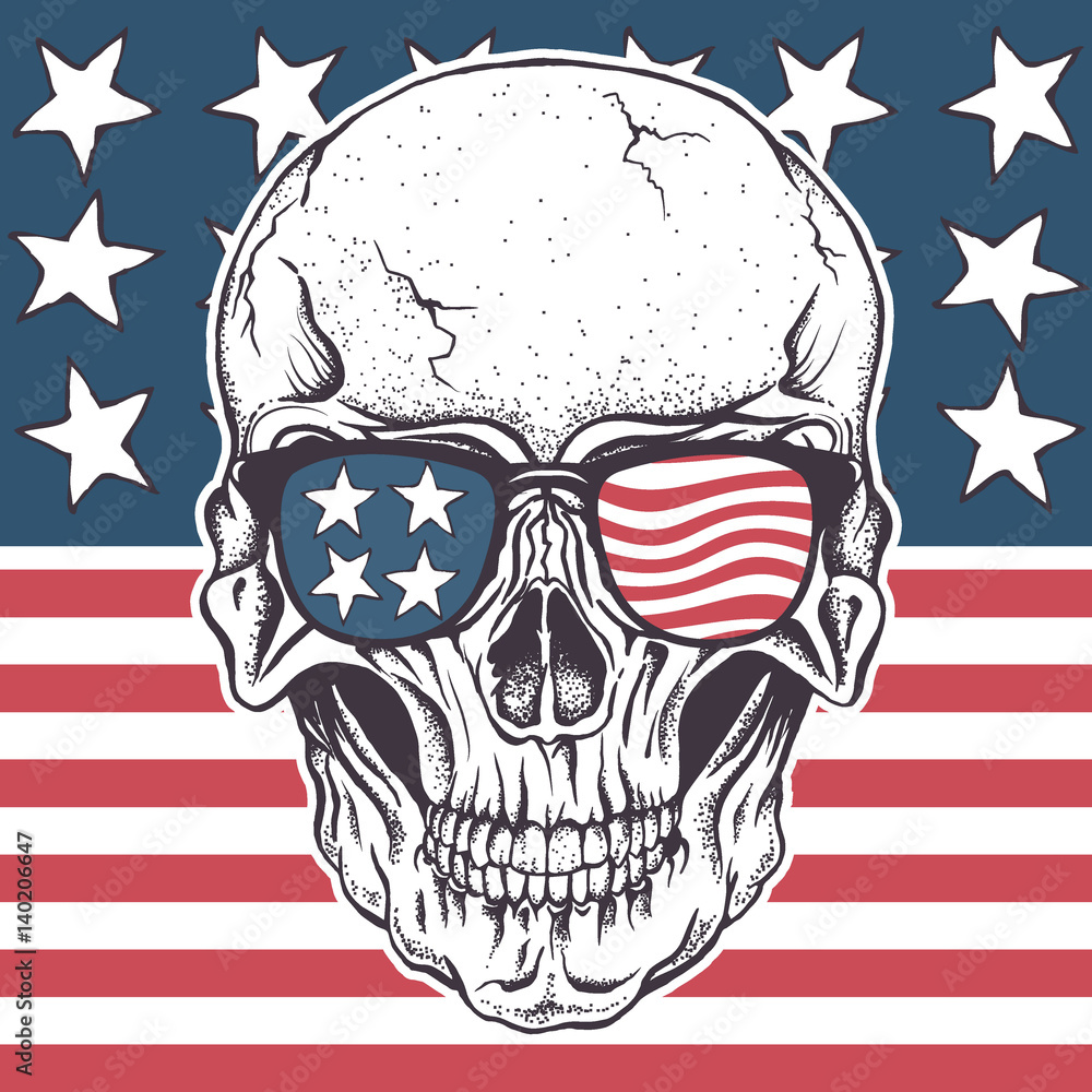 Obraz Kwadryptyk American skull in sunglasses