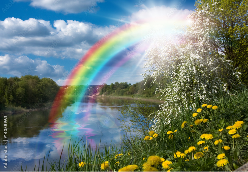 Obraz Pentaptyk Landscape with a Rainbow on