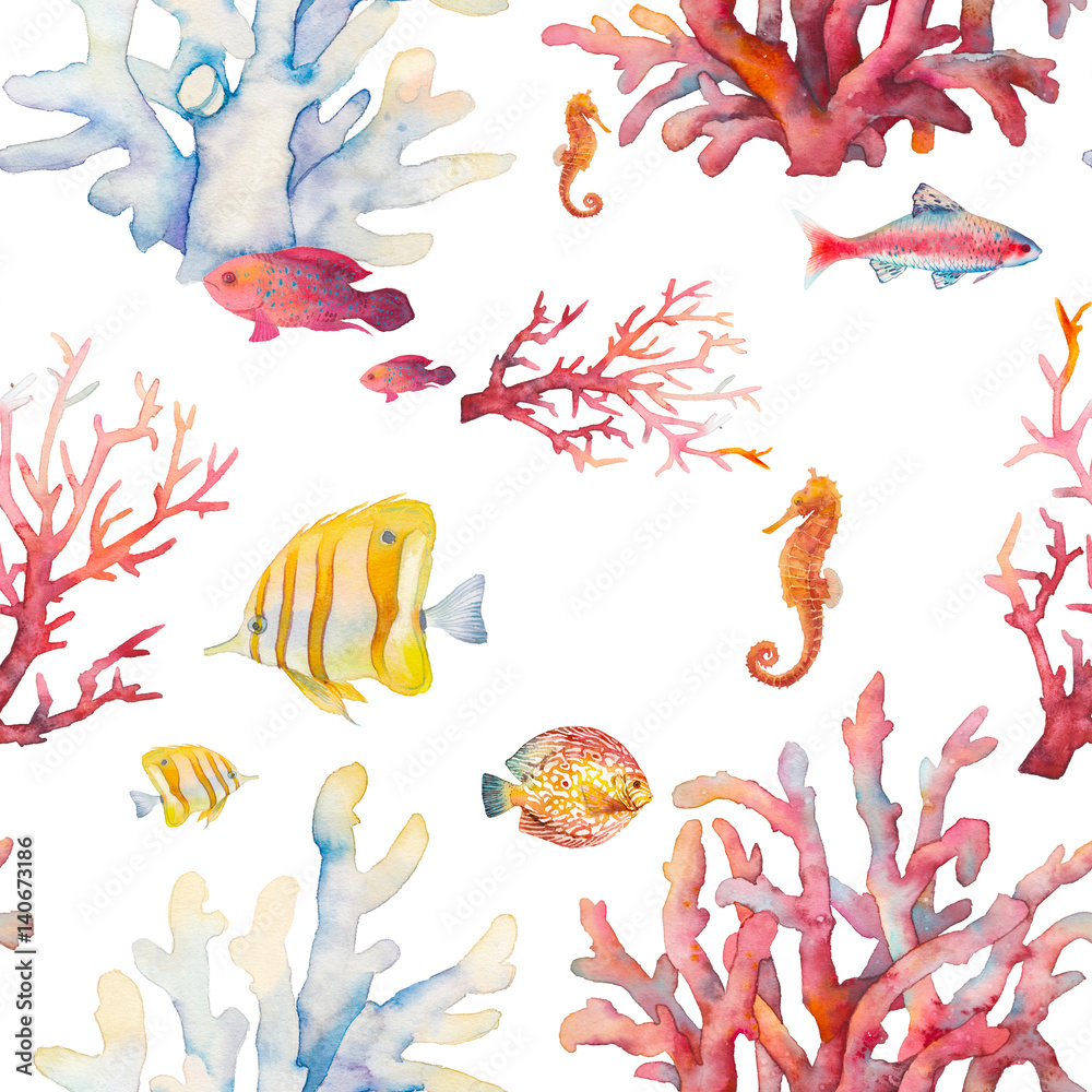 Tapeta Watercolor coral reef seamless