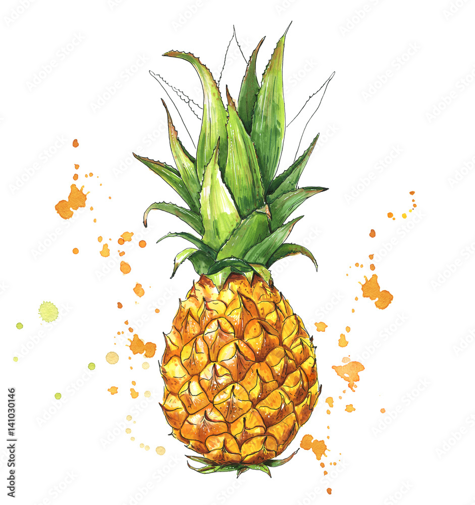 Obraz Kwadryptyk Juicy pineapple with splashes.