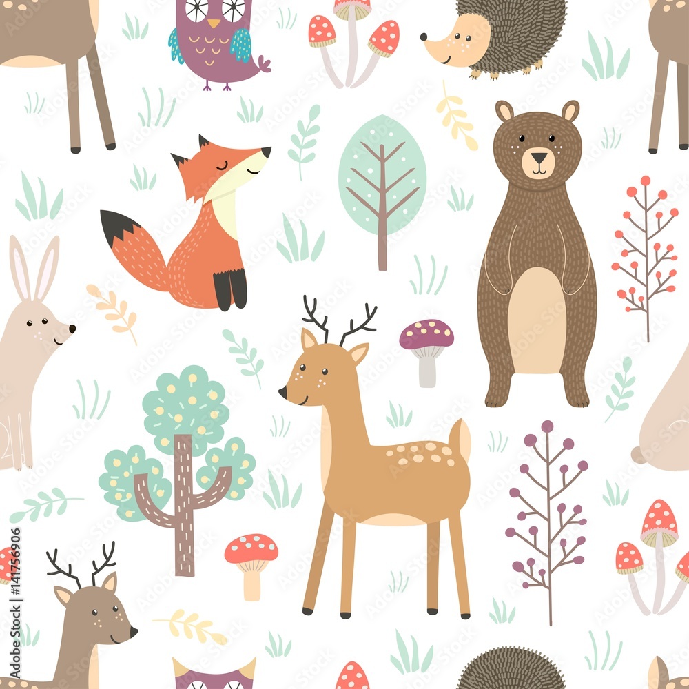 Tapeta Forest seamless pattern with
