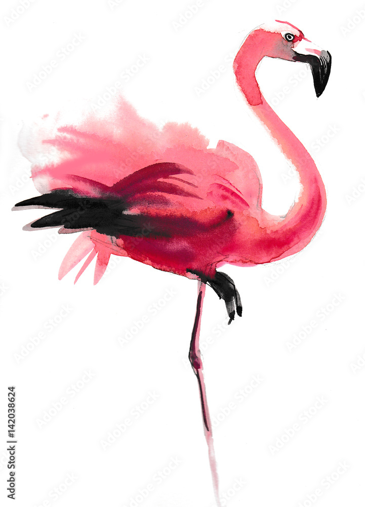 Obraz Tryptyk Watercolor flamingo