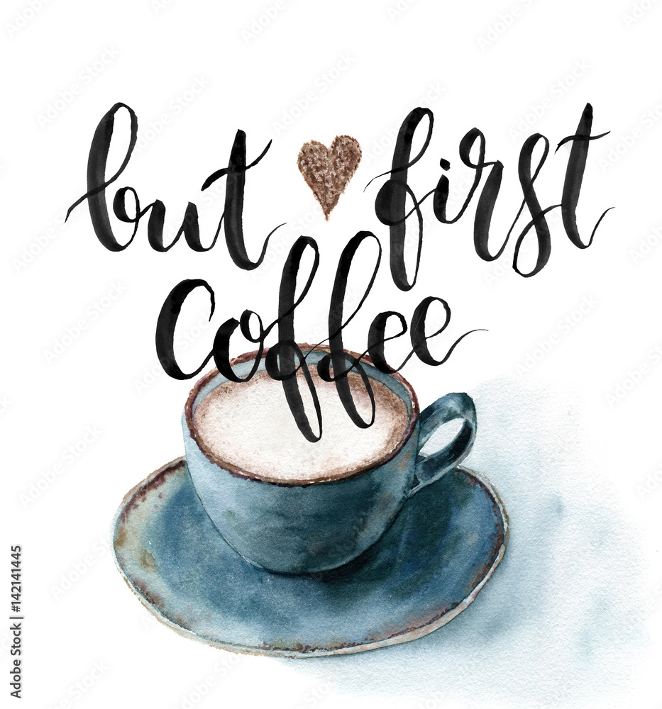 Obraz Tryptyk Watercolor But first coffee