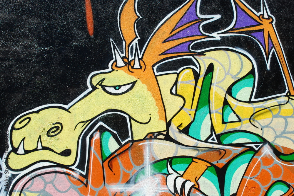 Obraz Tryptyk Graffiti Wall (Dragon)