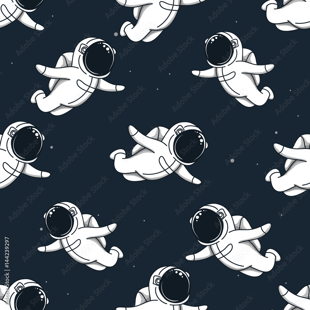 Fototapeta Many cute spacemans flying in