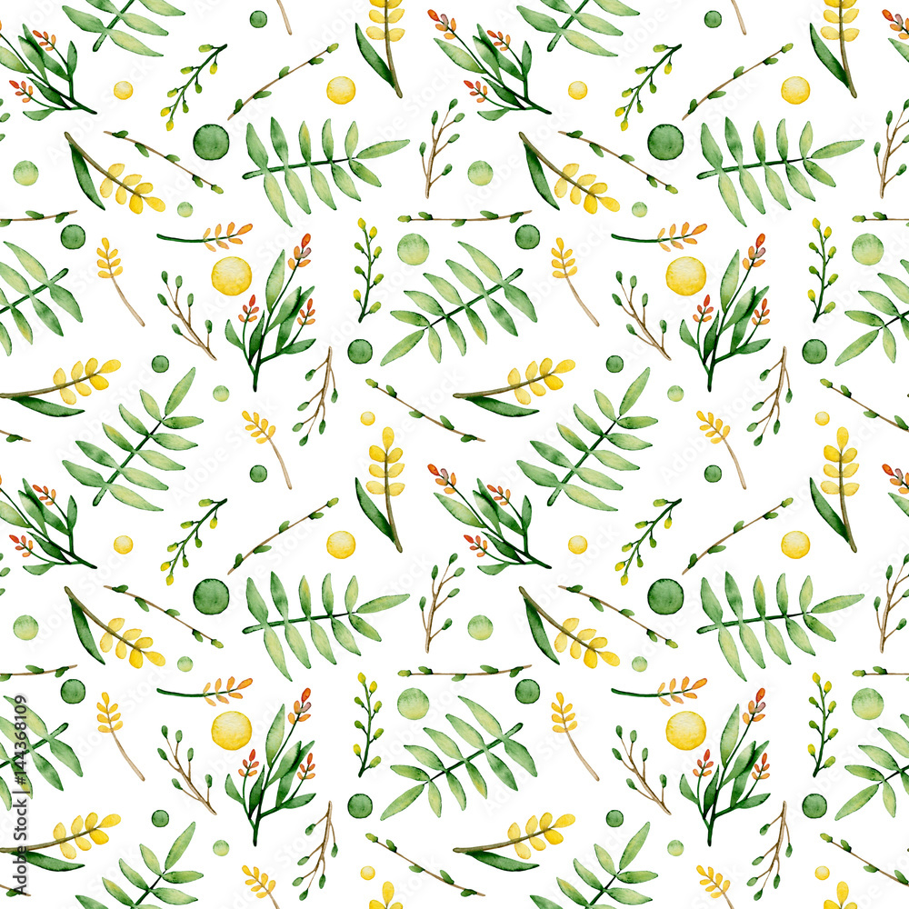 Tapeta Watercolor Ferns And Yellow
