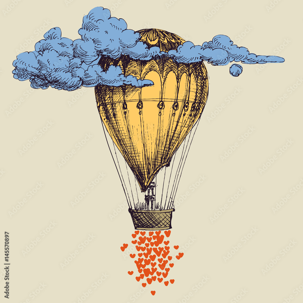 Obraz Pentaptyk Hot air balloon up in the sky