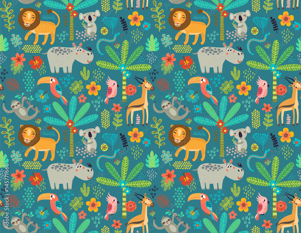 Fototapeta Seamless pattern with jungle