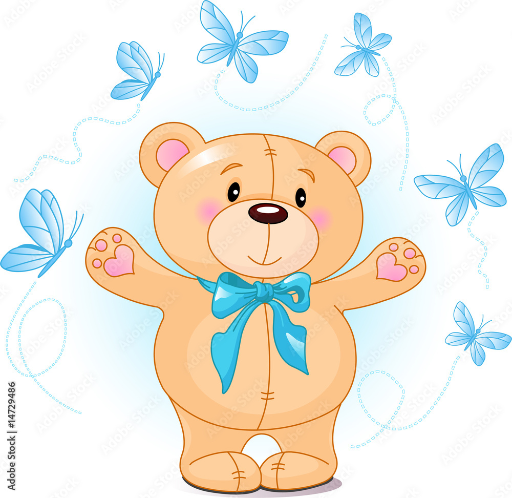Obraz Tryptyk Very cute Teddy Bear waiving
