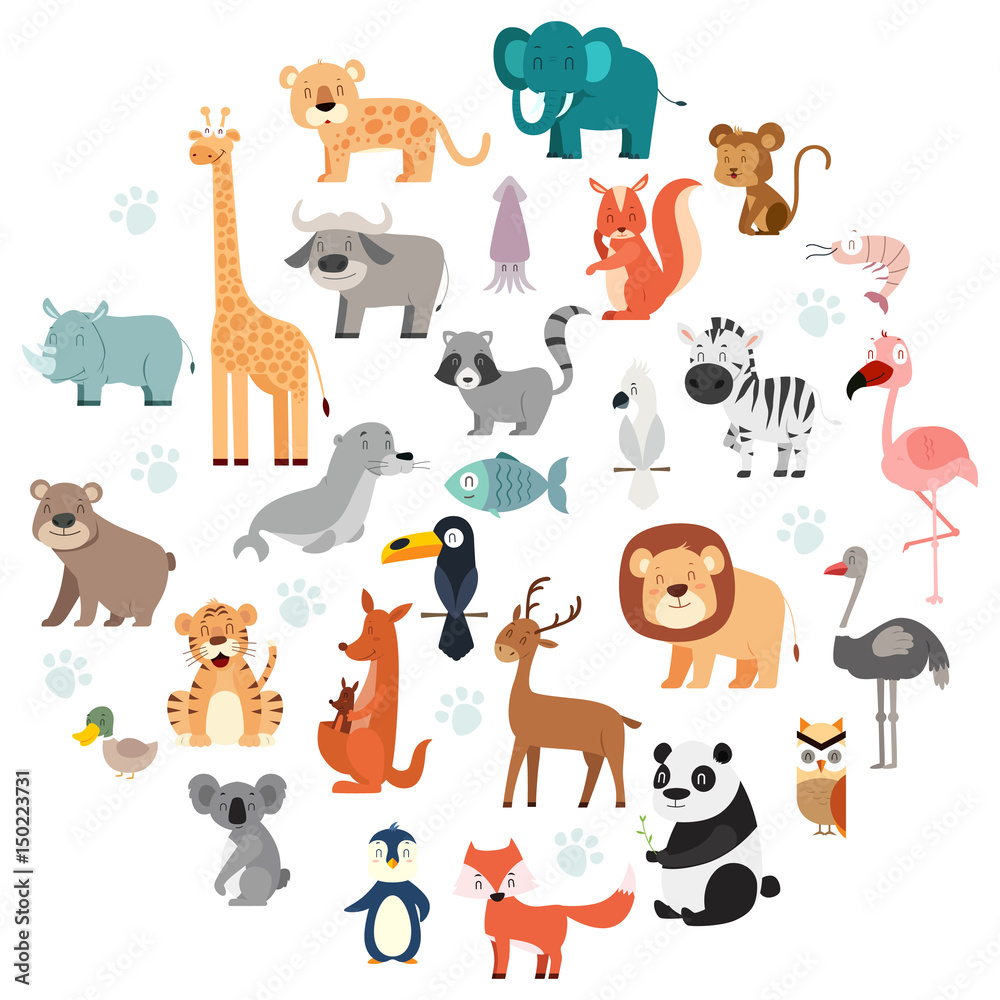 Fototapeta Wildlife Animals Cartoon Set